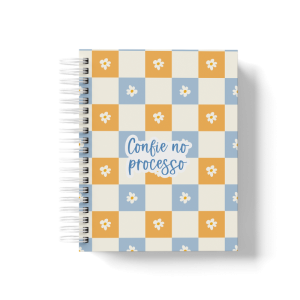 CADERNO PERSONALIZADO - XADREZ LARANJA COM AZUL