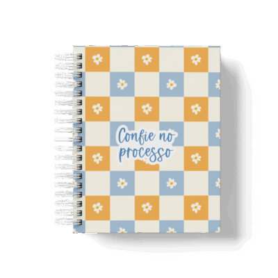 CADERNO PERSONALIZADO - XADREZ LARANJA COM AZUL