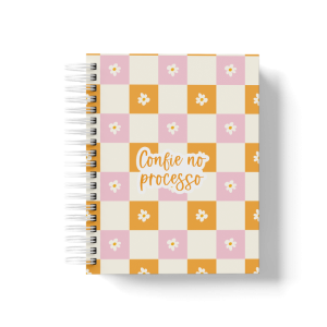 CADERNO PERSONALIZADO - XADREZ LARANJA COM ROSA