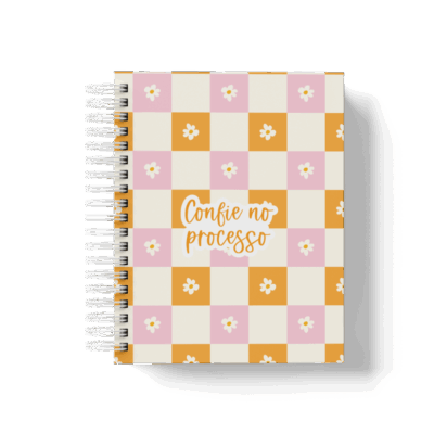 CADERNO PERSONALIZADO - XADREZ LARANJA COM ROSA