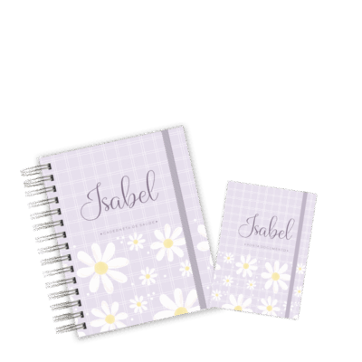 CADERNETA + PORTA DOCUMENTOS - MARGARIDAS LILÁS