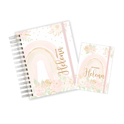 CADERNETA + PORTA DOCUMENTOS - ARCO ÍRIS ROSA