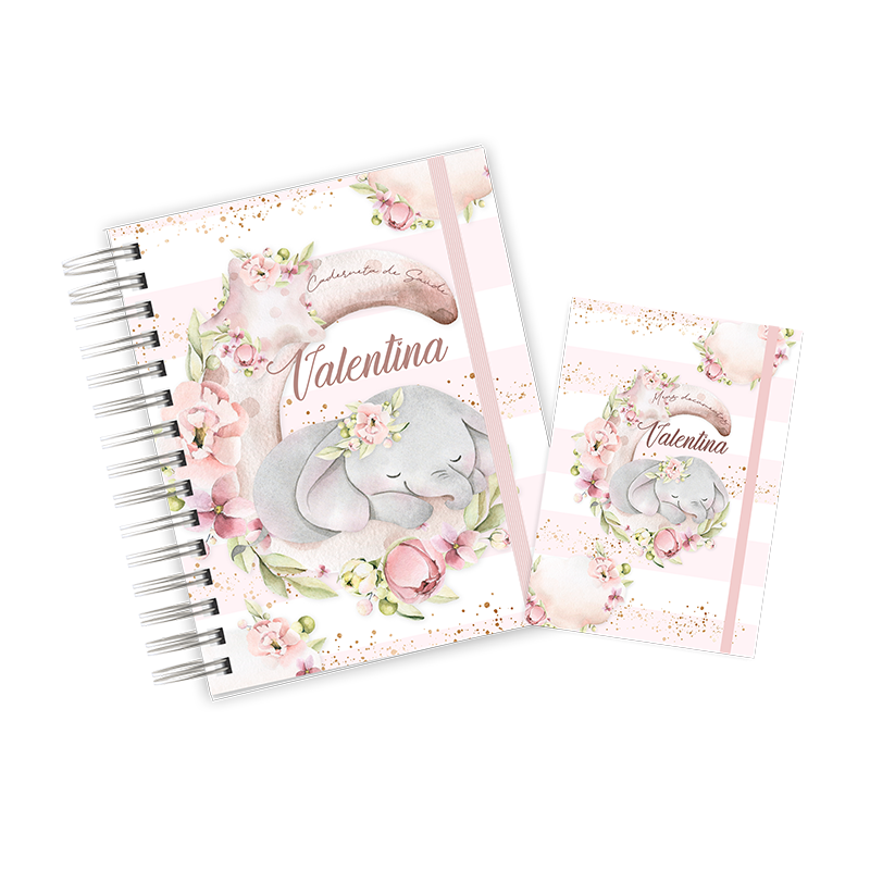CADERNETA + PORTA DOCUMENTOS - ELEFANTINHA FLORAL