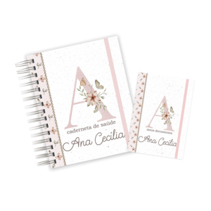 CADERNETA + PORTA DOCUMENTOS - ALFABETO BORBOLETA ROSA